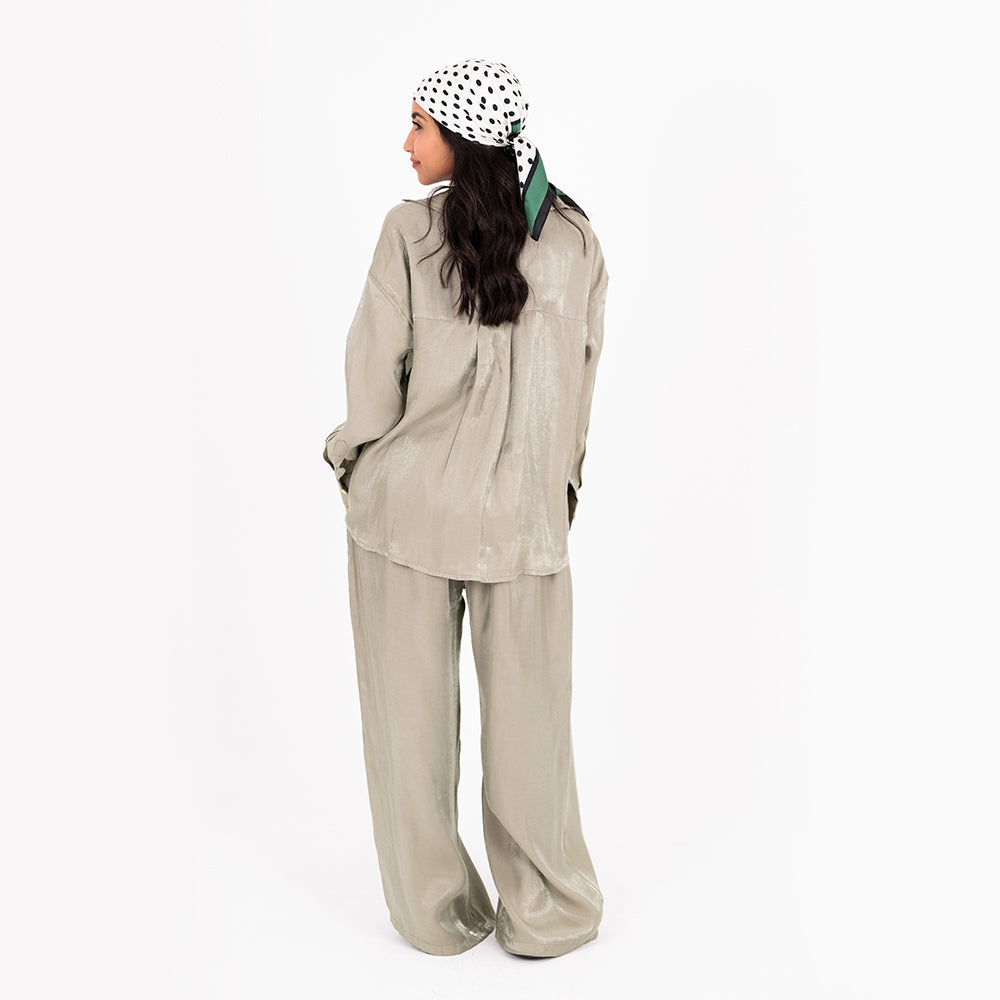 Olive Oversize Satin Set