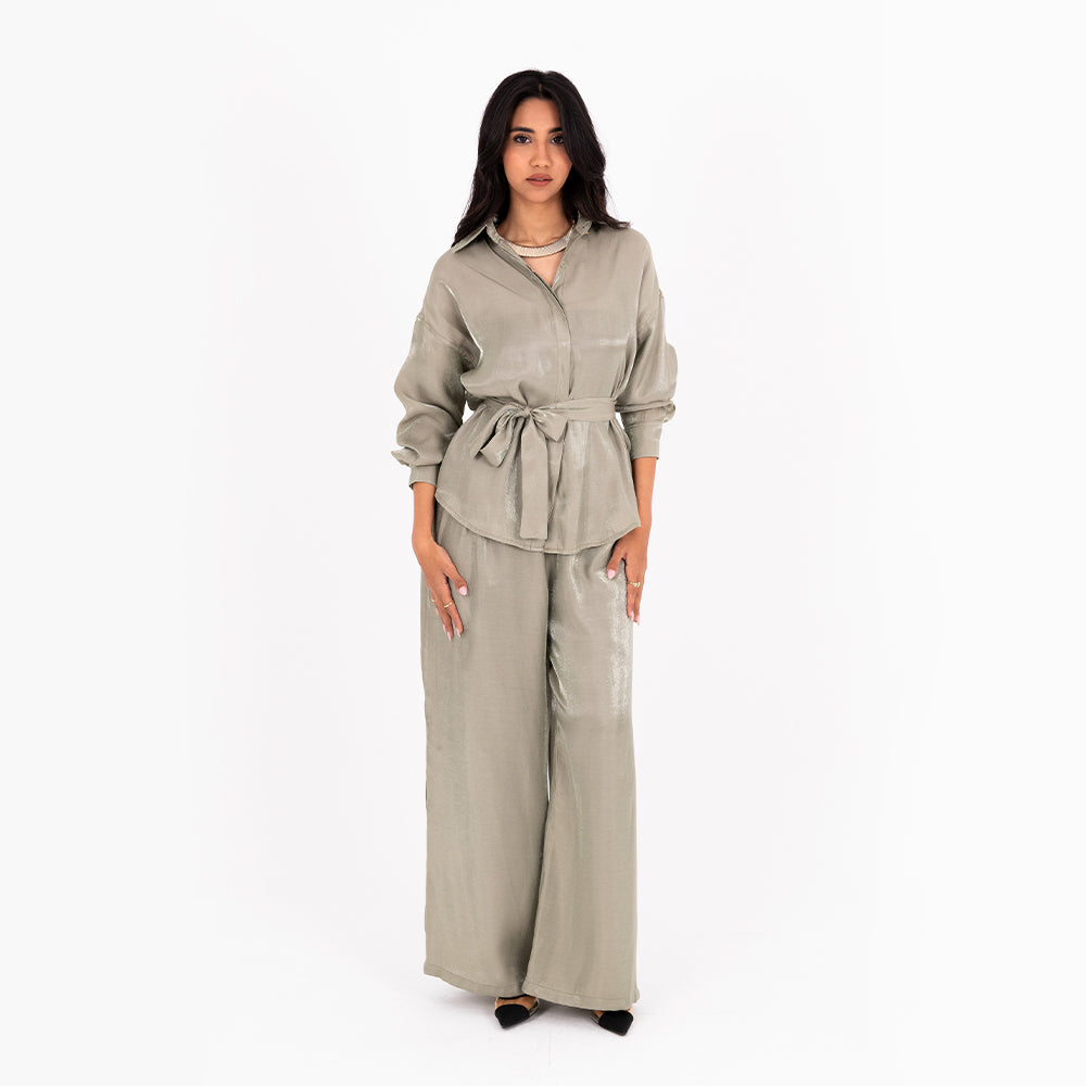 Olive Oversize Satin Set