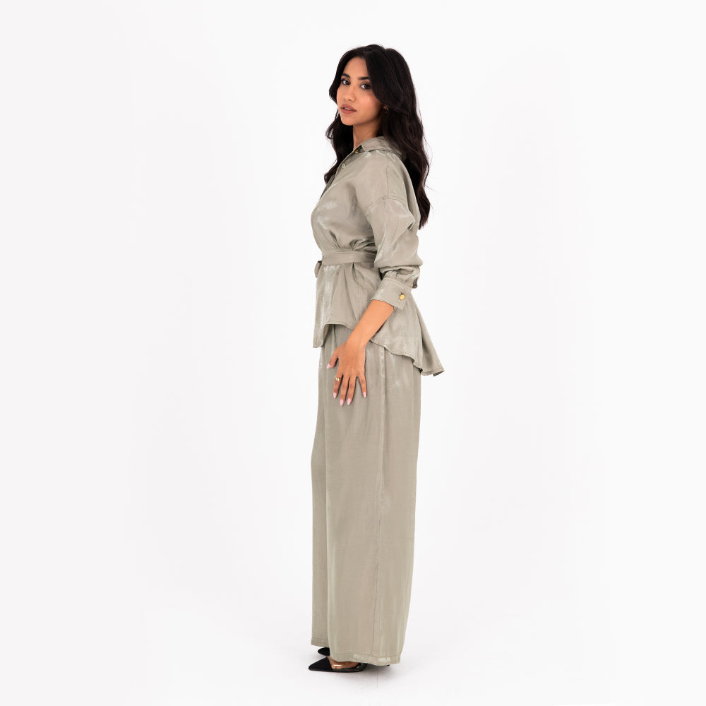 Olive Oversize Satin Set