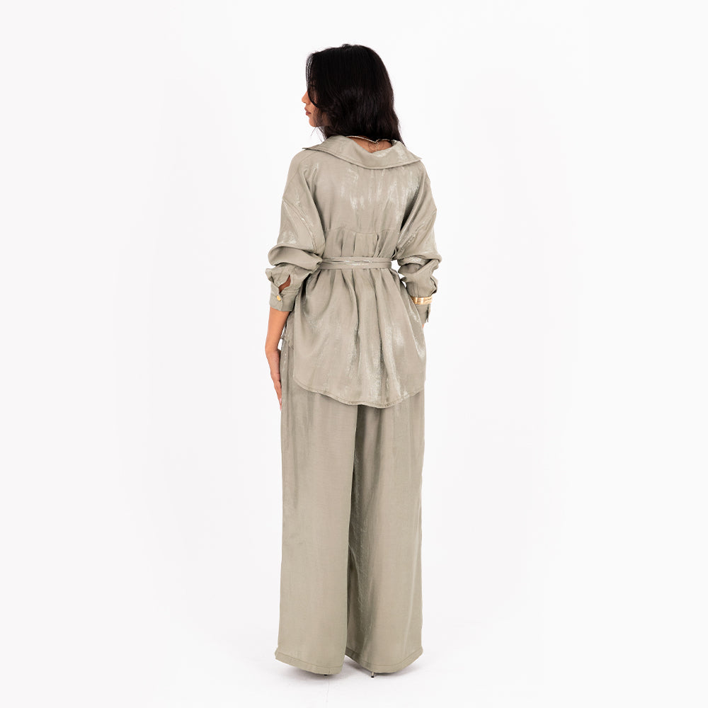 Olive Oversize Satin Set
