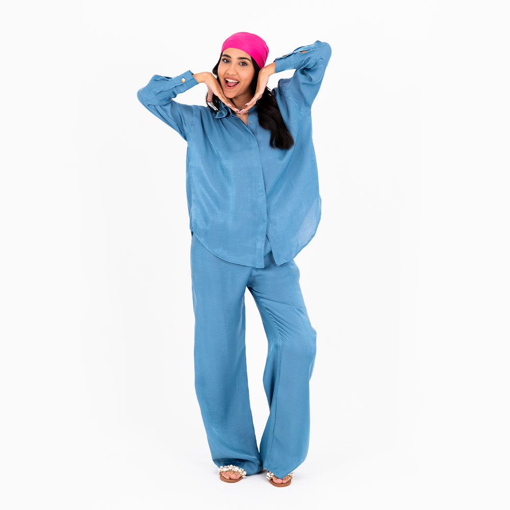 Turquoise Oversize Satin Set