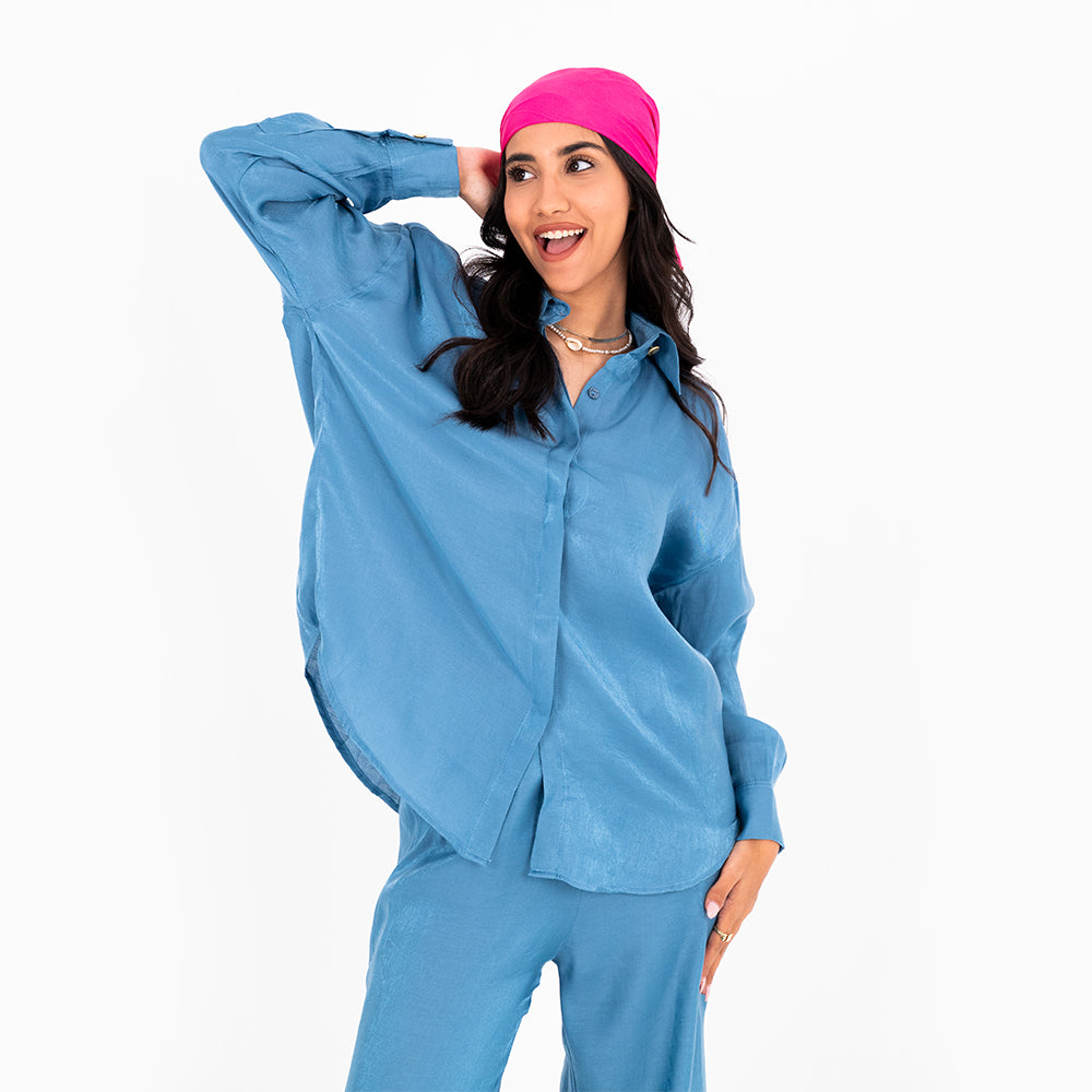 Turquoise Oversize Satin Set