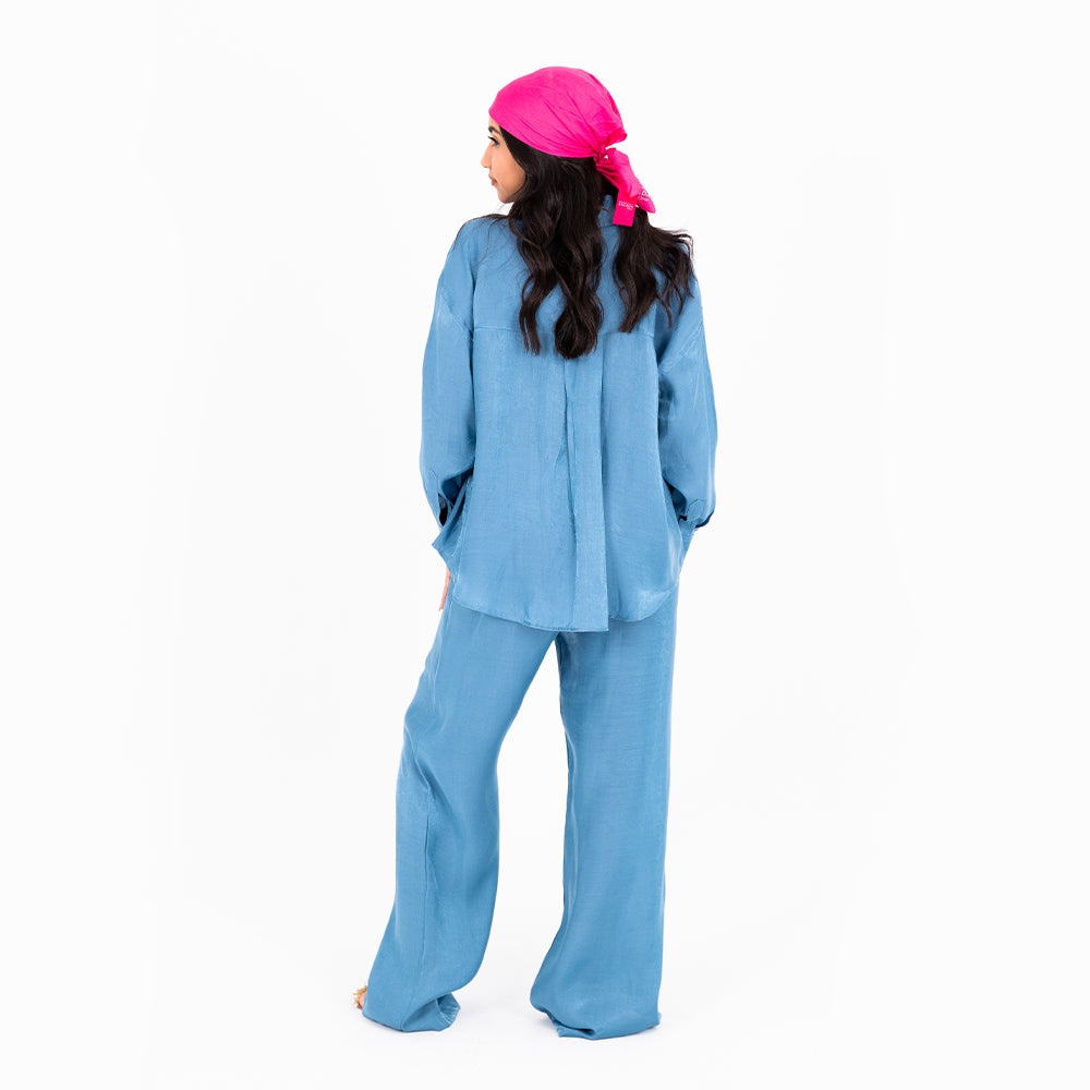 Turquoise Oversize Satin Set