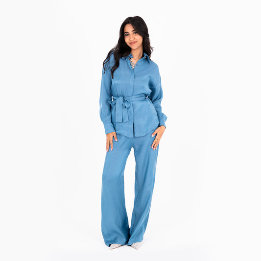 Turquoise Oversize Satin Set