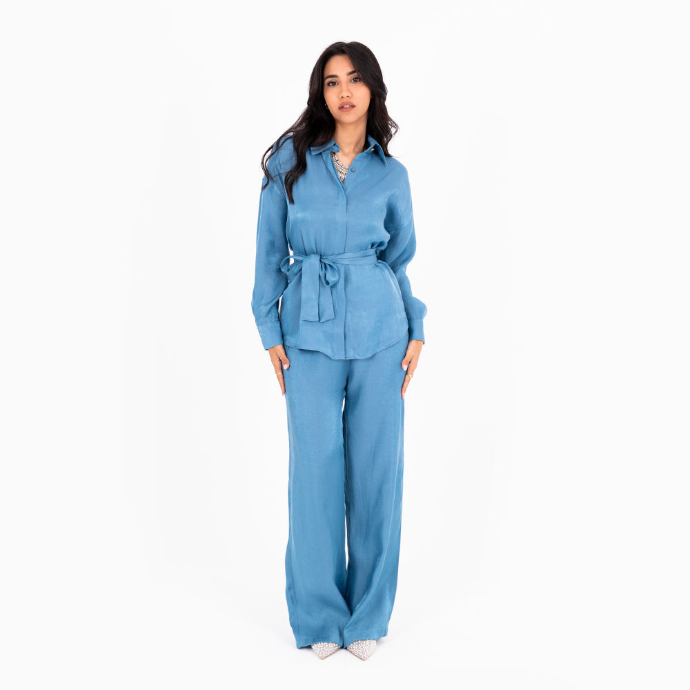 Turquoise Oversize Satin Set
