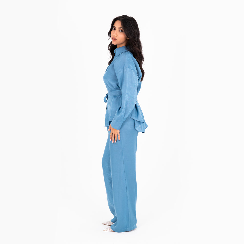 Turquoise Oversize Satin Set