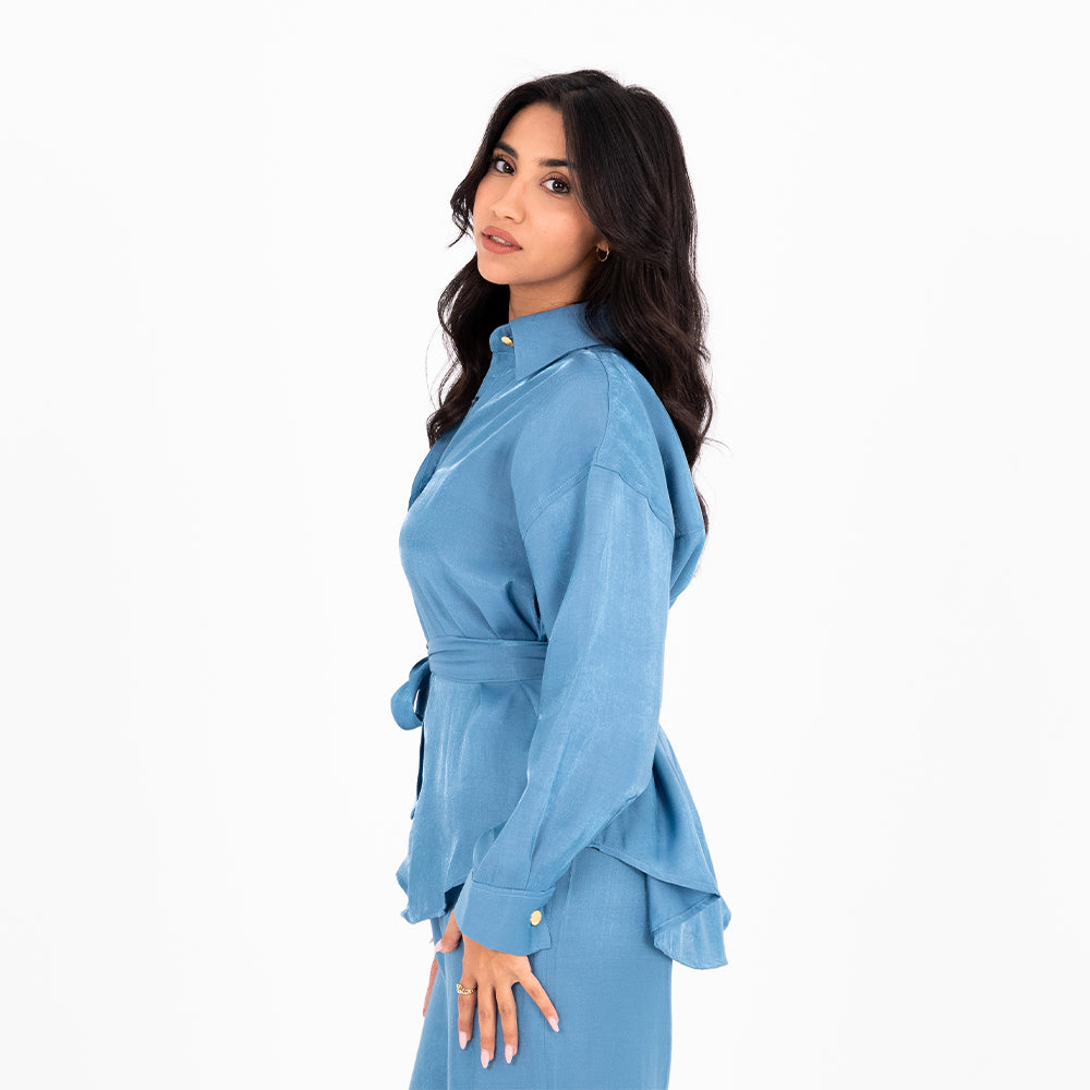 Turquoise Oversize Satin Set