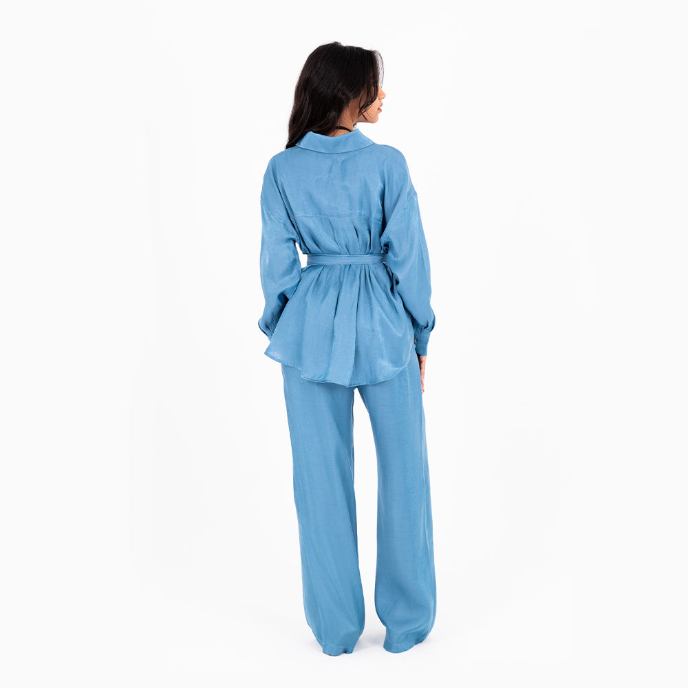 Turquoise Oversize Satin Set