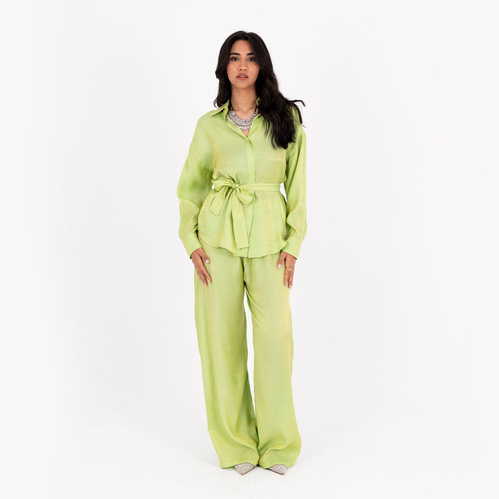 Apple Green Oversize Satin Set