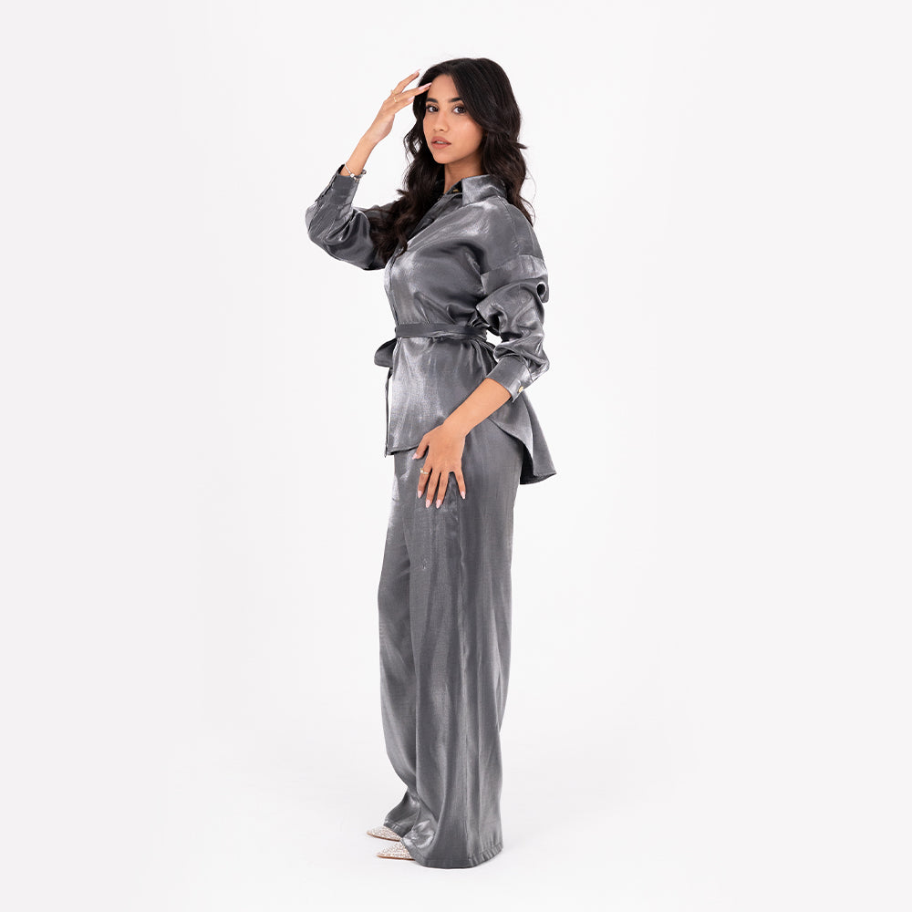Disco Grey Oversize Satin Set