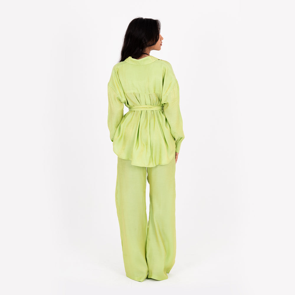 Apple Green Oversize Satin Set