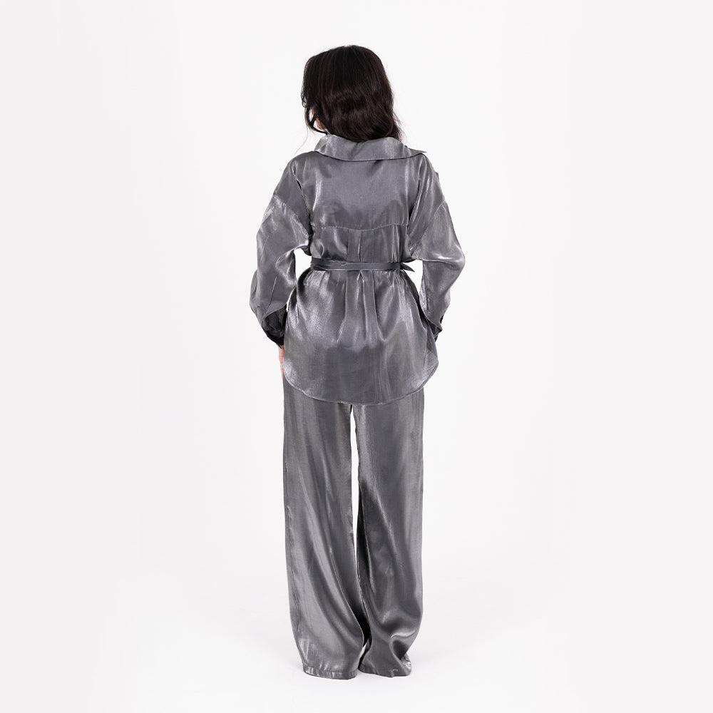 Disco Grey Oversize Satin Set