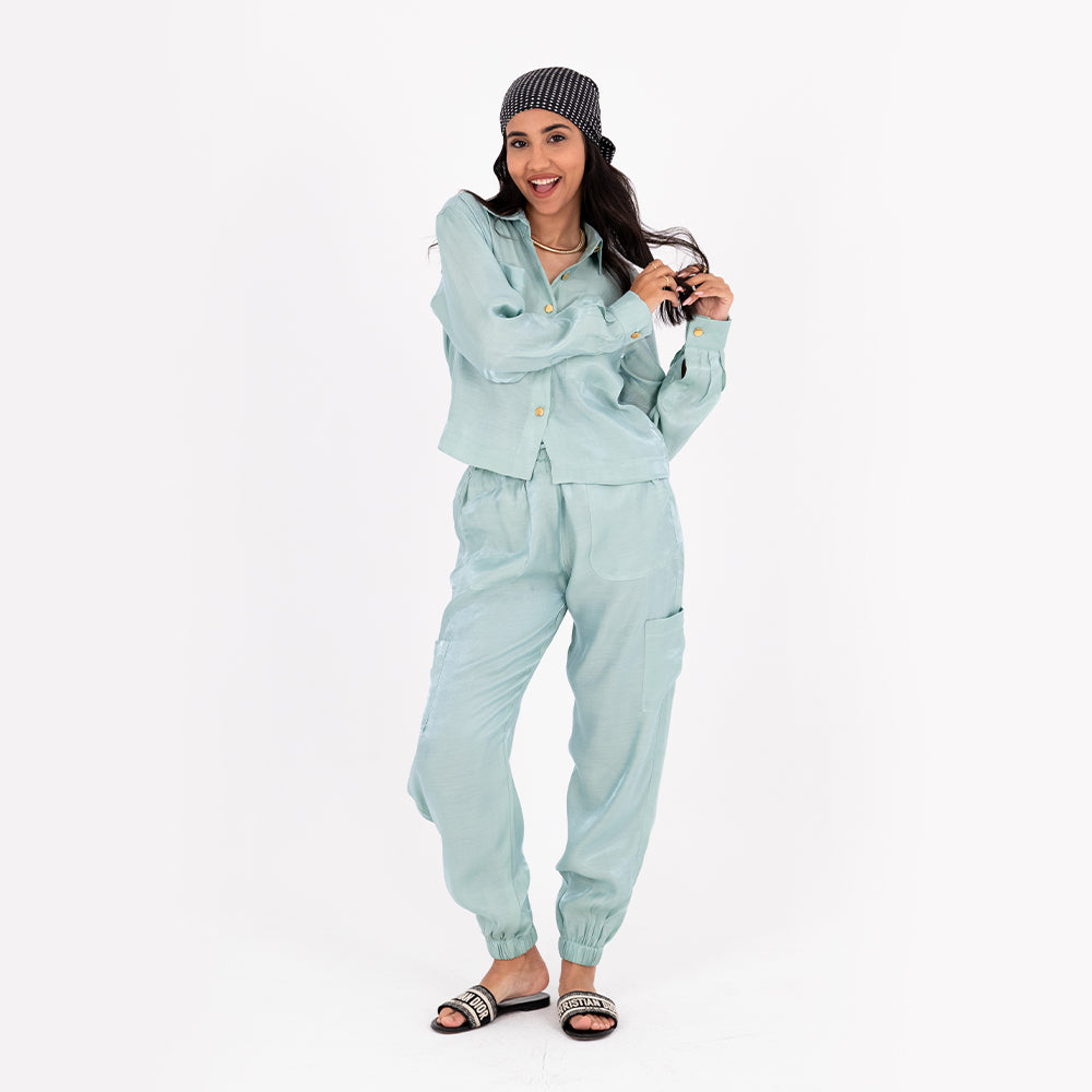 Mint Baggy Satin Set