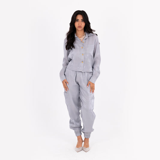 Silver Baggy Satin Set