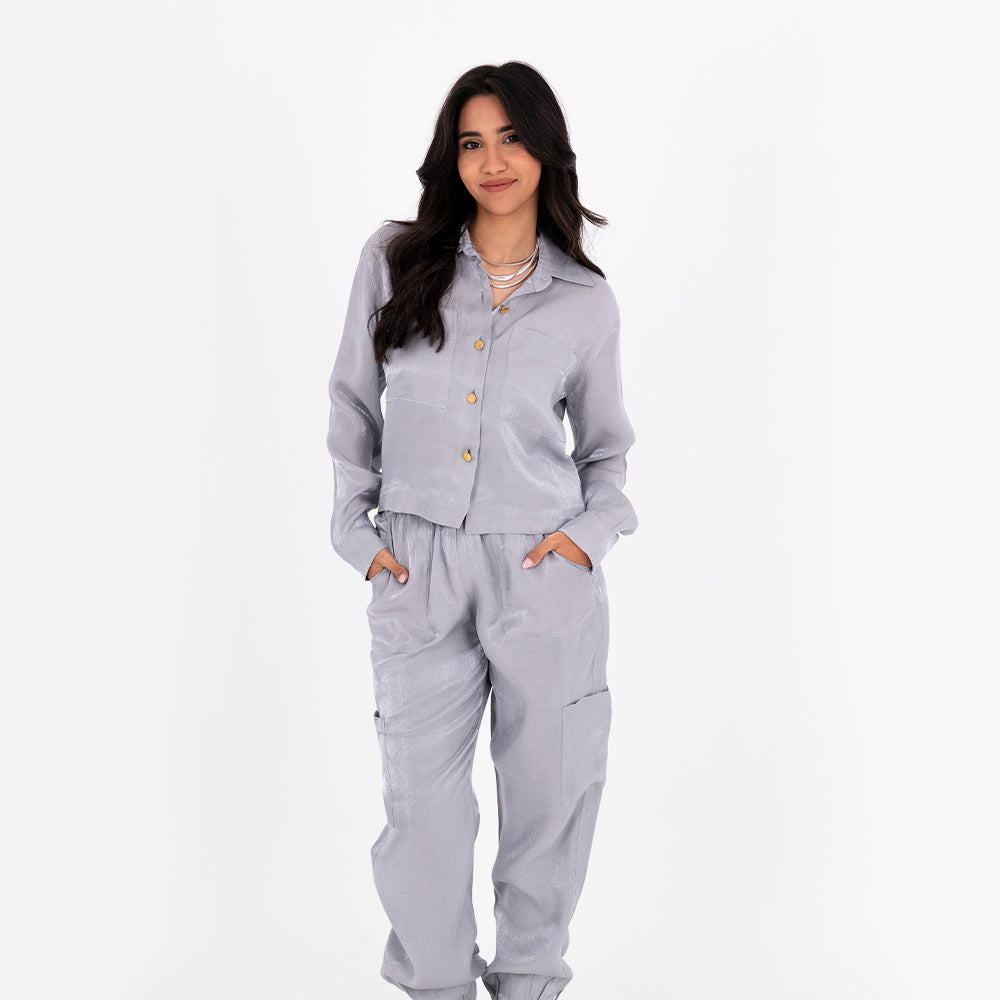 Silver Baggy Satin Set