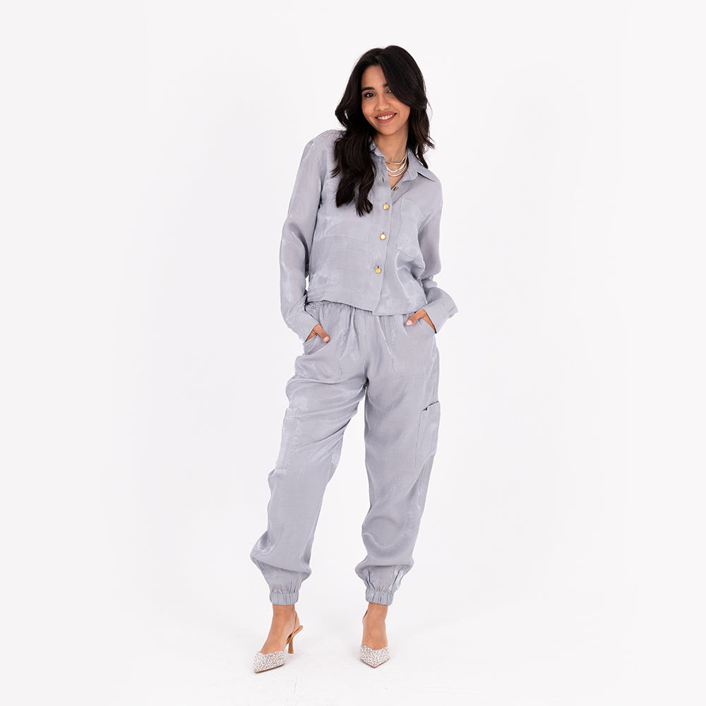 Silver Baggy Satin Set