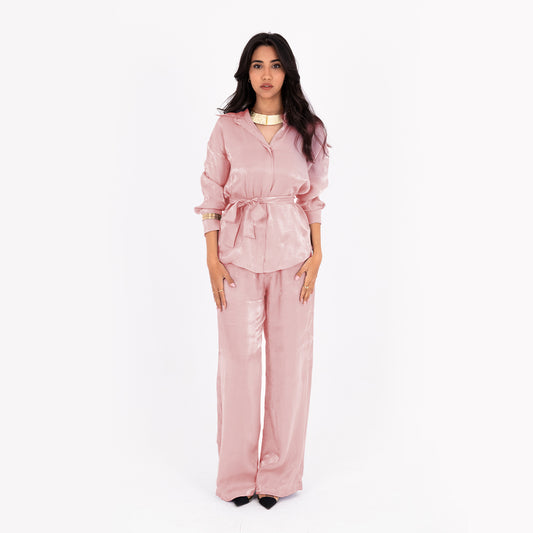 Nude Silver Oversize Satin Set