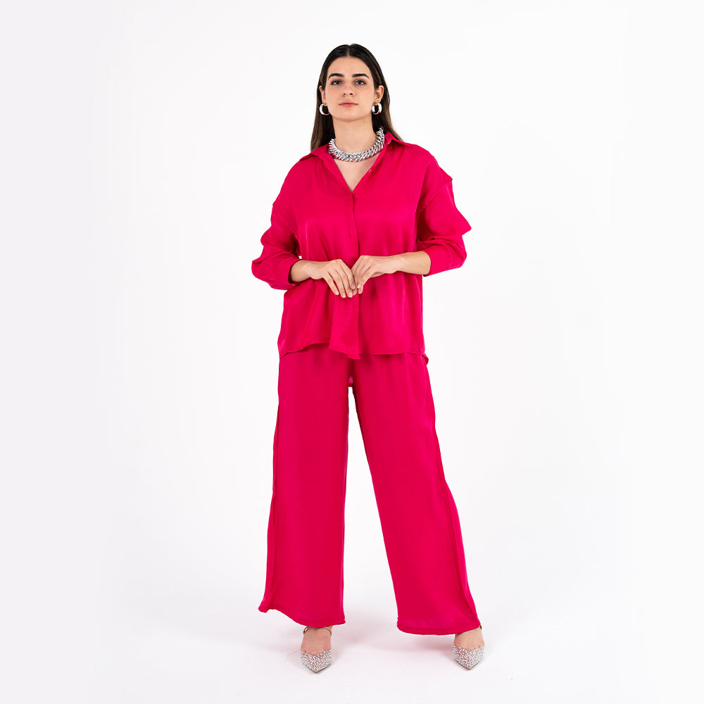Fuchsia Oversize Satin Set