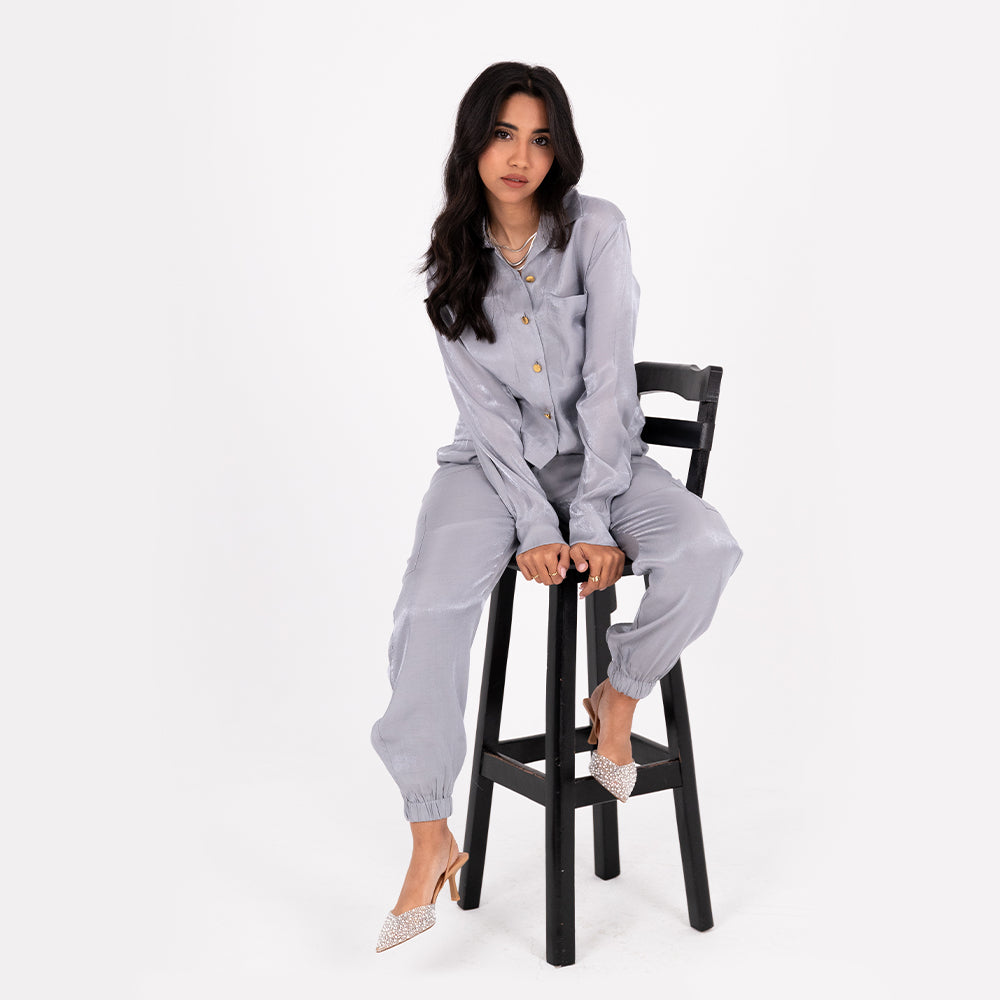 Silver Baggy Satin Set