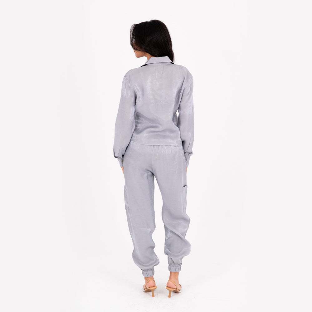 Silver Baggy Satin Set