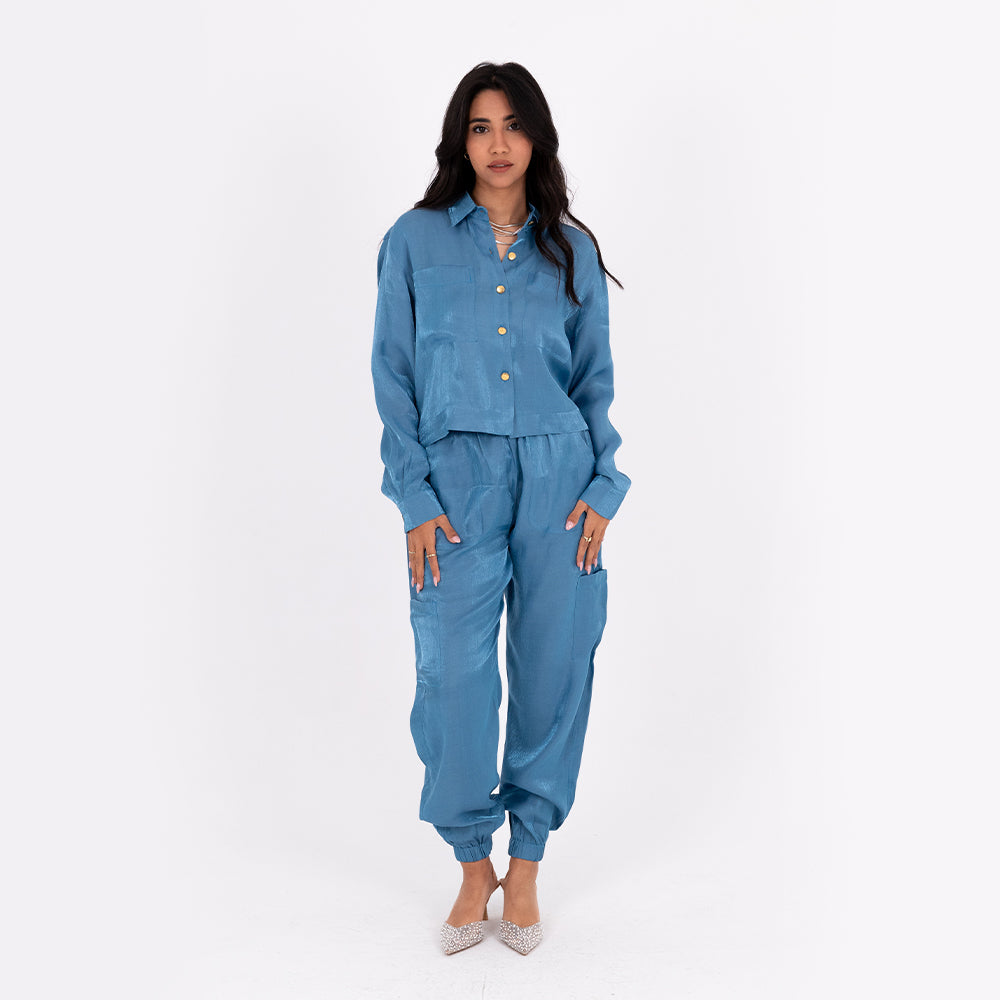 Turquoise Baggy Satin Set