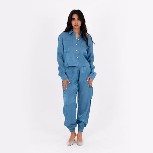 Turquoise Baggy Satin Set