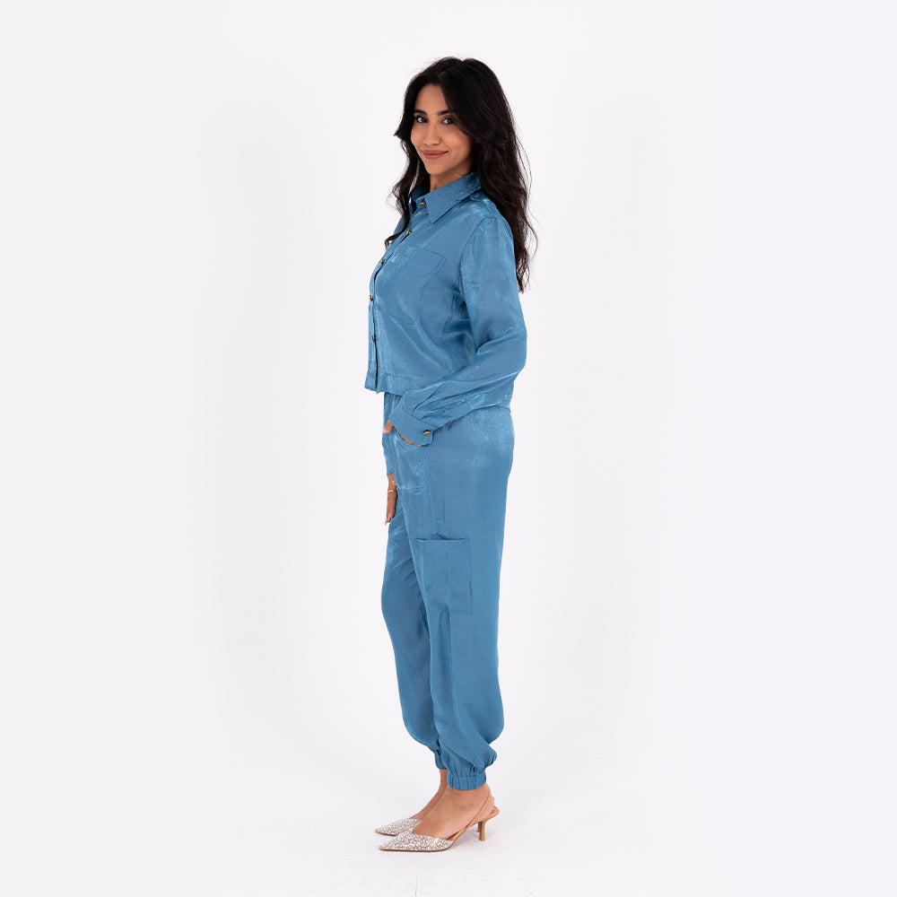 Turquoise Baggy Satin Set