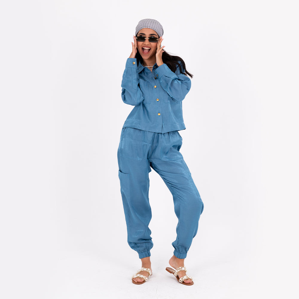 Turquoise Baggy Satin Set
