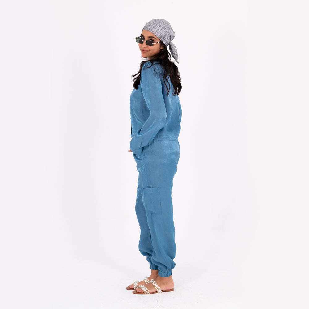 Turquoise Baggy Satin Set