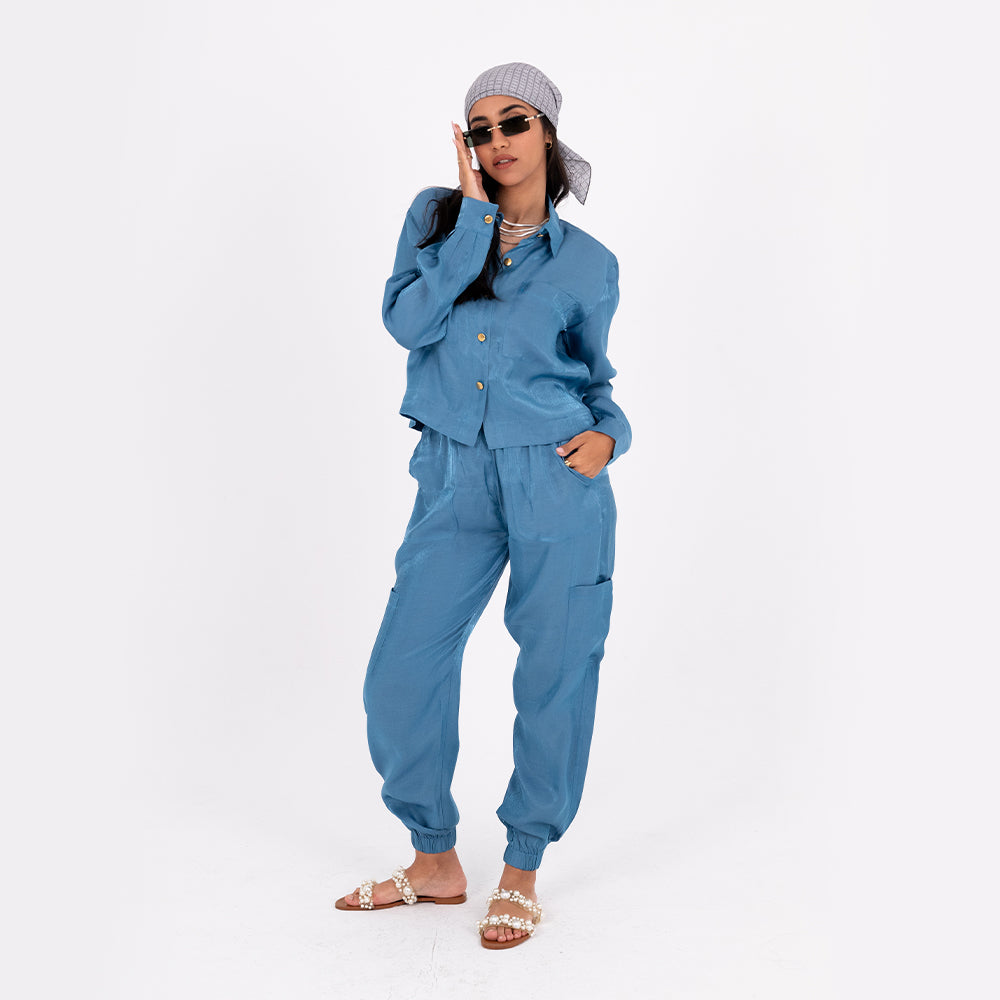 Turquoise Baggy Satin Set