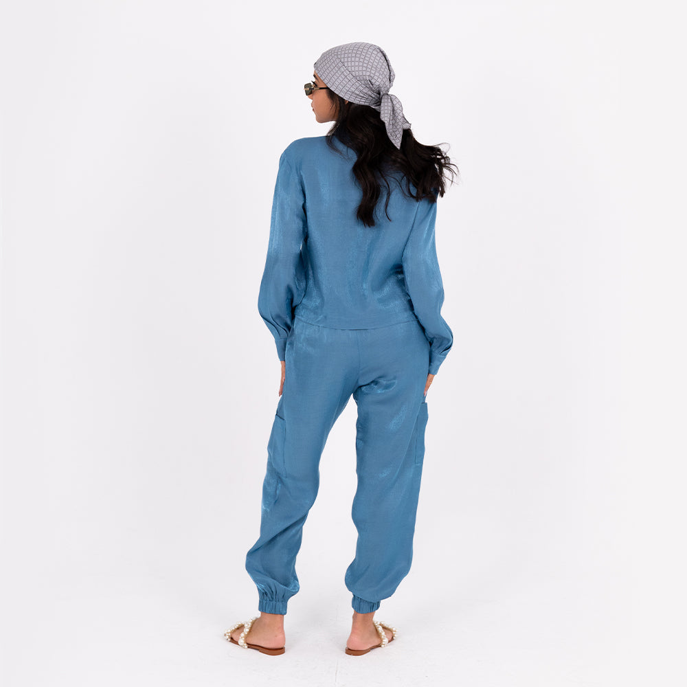 Turquoise Baggy Satin Set