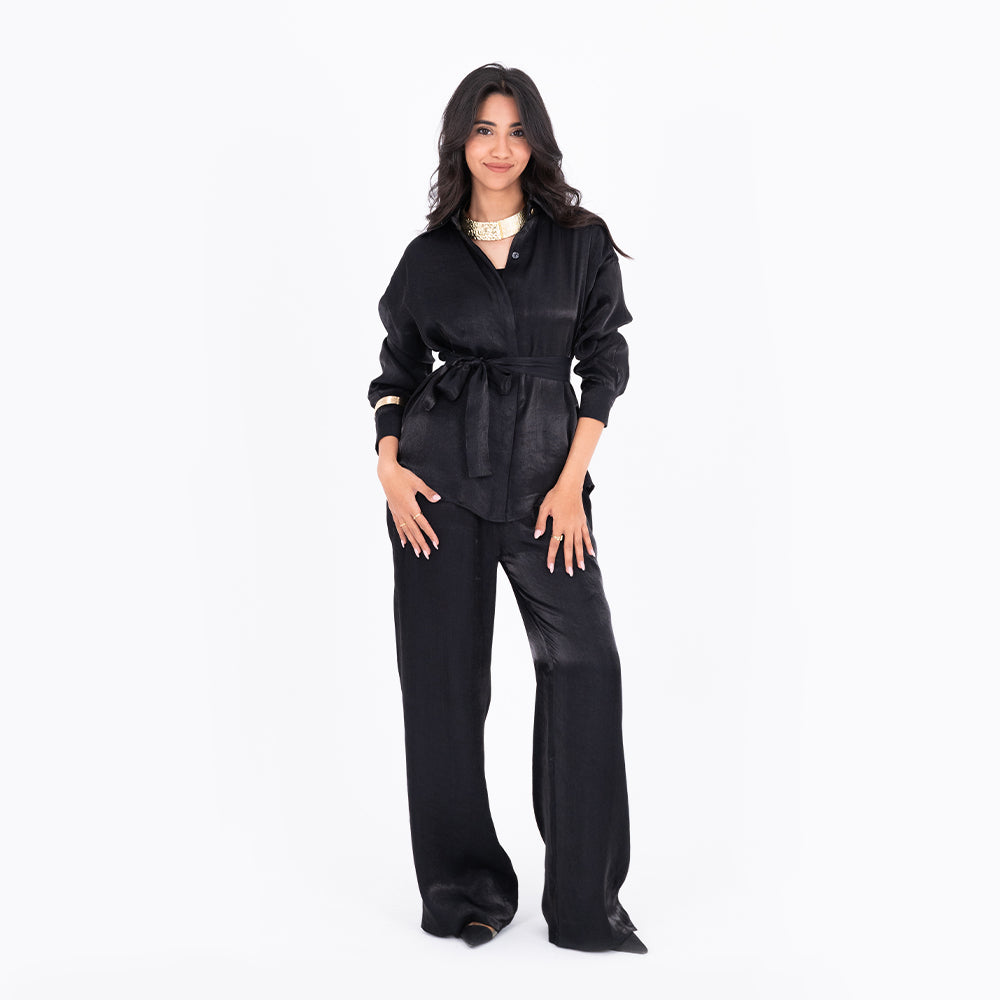 Black Oversize Satin Set