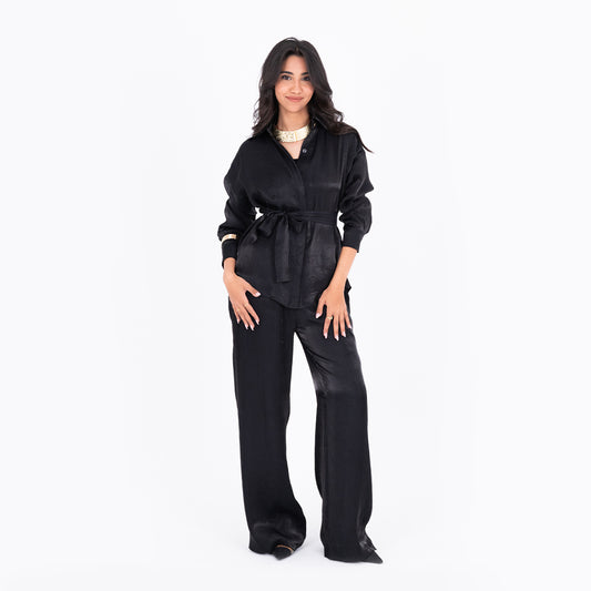 Black Oversize Satin Set