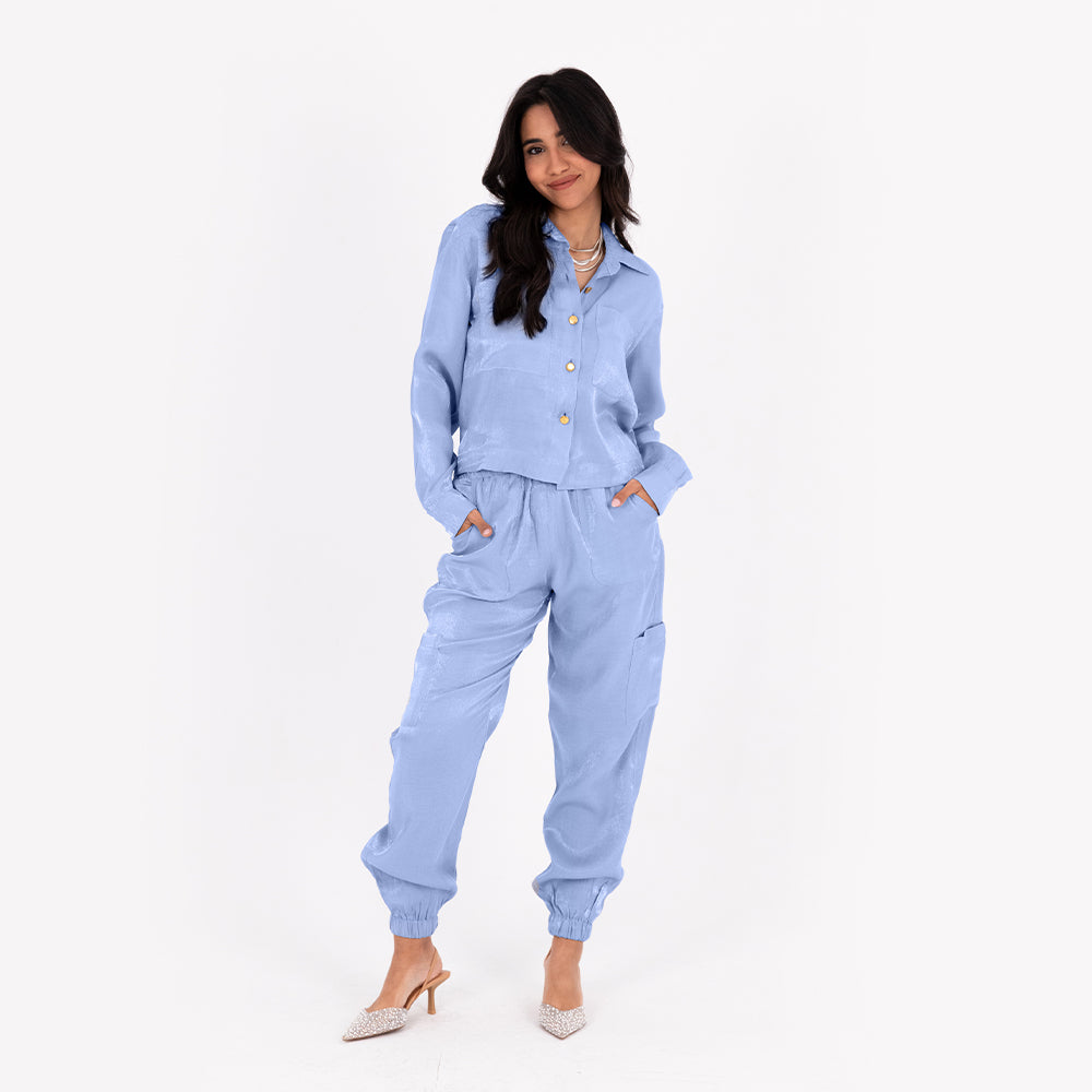 Baby Blue Baggy Satin Set