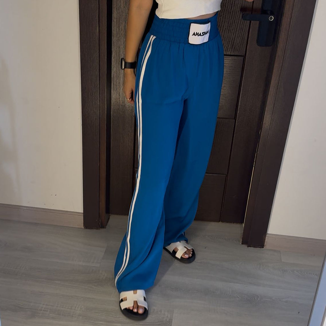 Double waist Blue Joggers with White Stripe