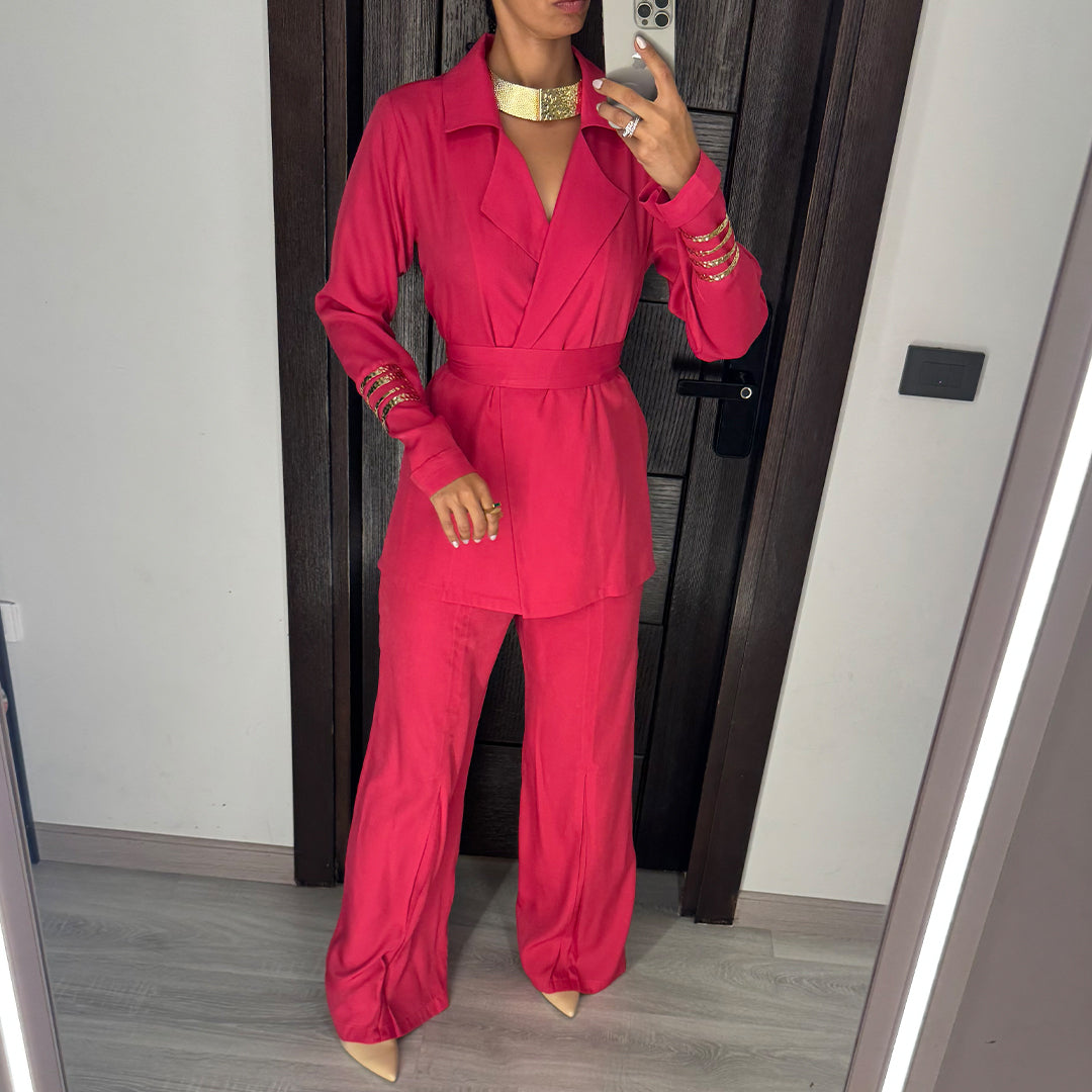 Fuchsia Satin Voile Wide-Leg Set