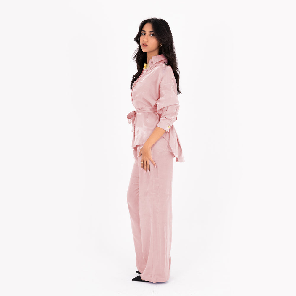 Nude Silver Oversize Satin Set