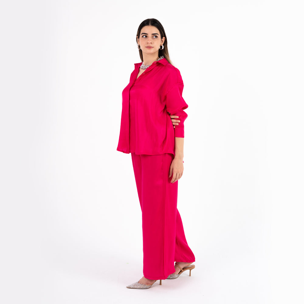 Fuchsia Oversize Satin Set