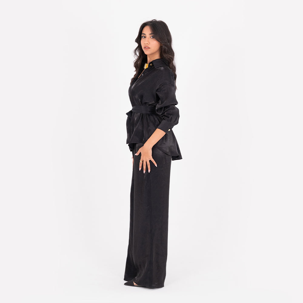 Black Oversize Satin Set