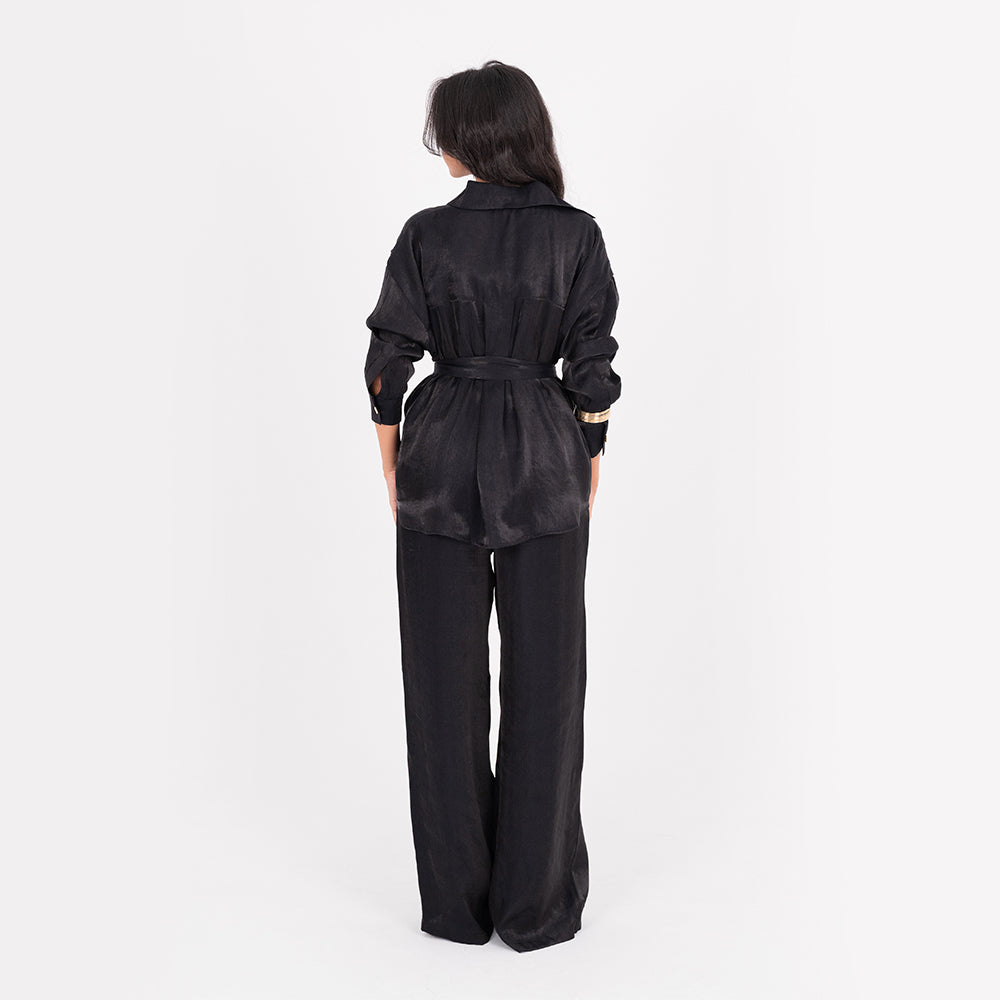 Black Oversize Satin Set