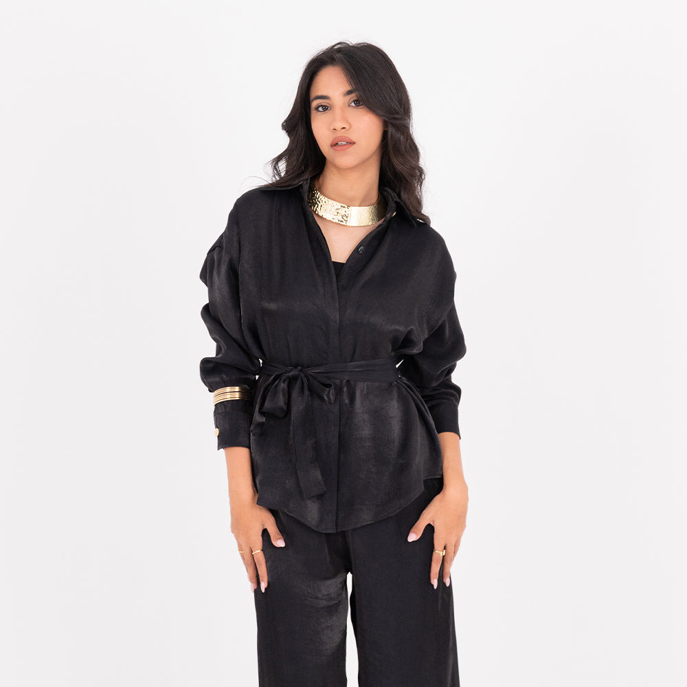 Black Oversize Satin Set
