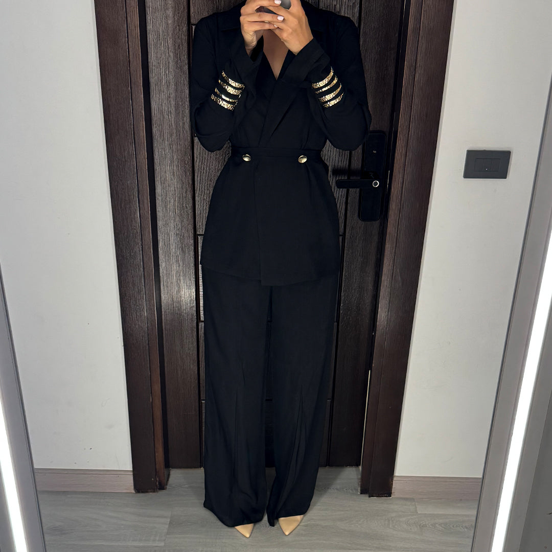 Black Satin Voile Wide-Leg Set