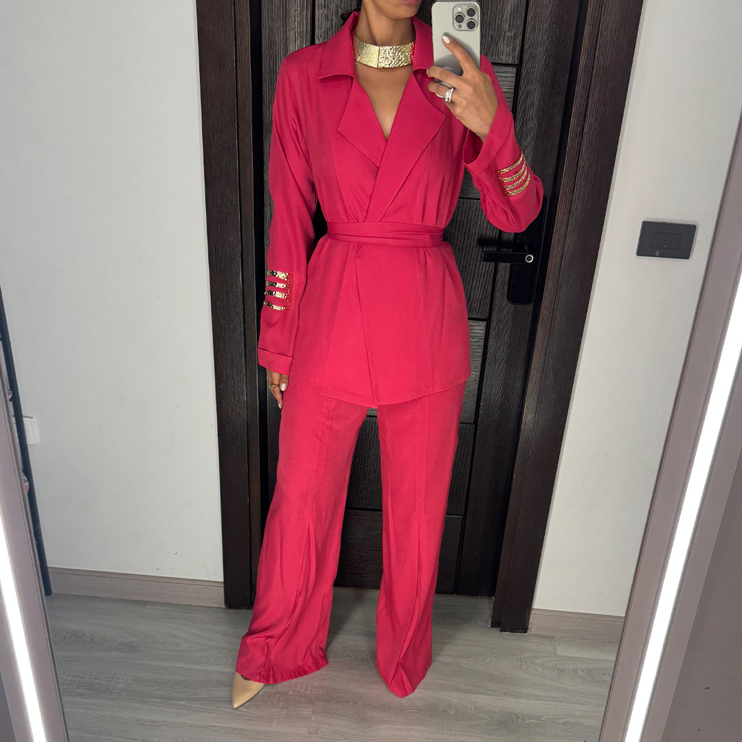 Fuchsia Satin Voile Wide-Leg Set