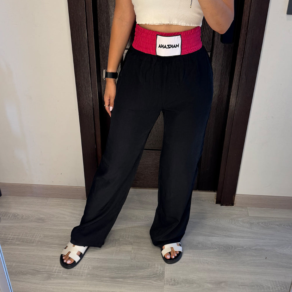 Black Joggers with Fuchsia Double waist