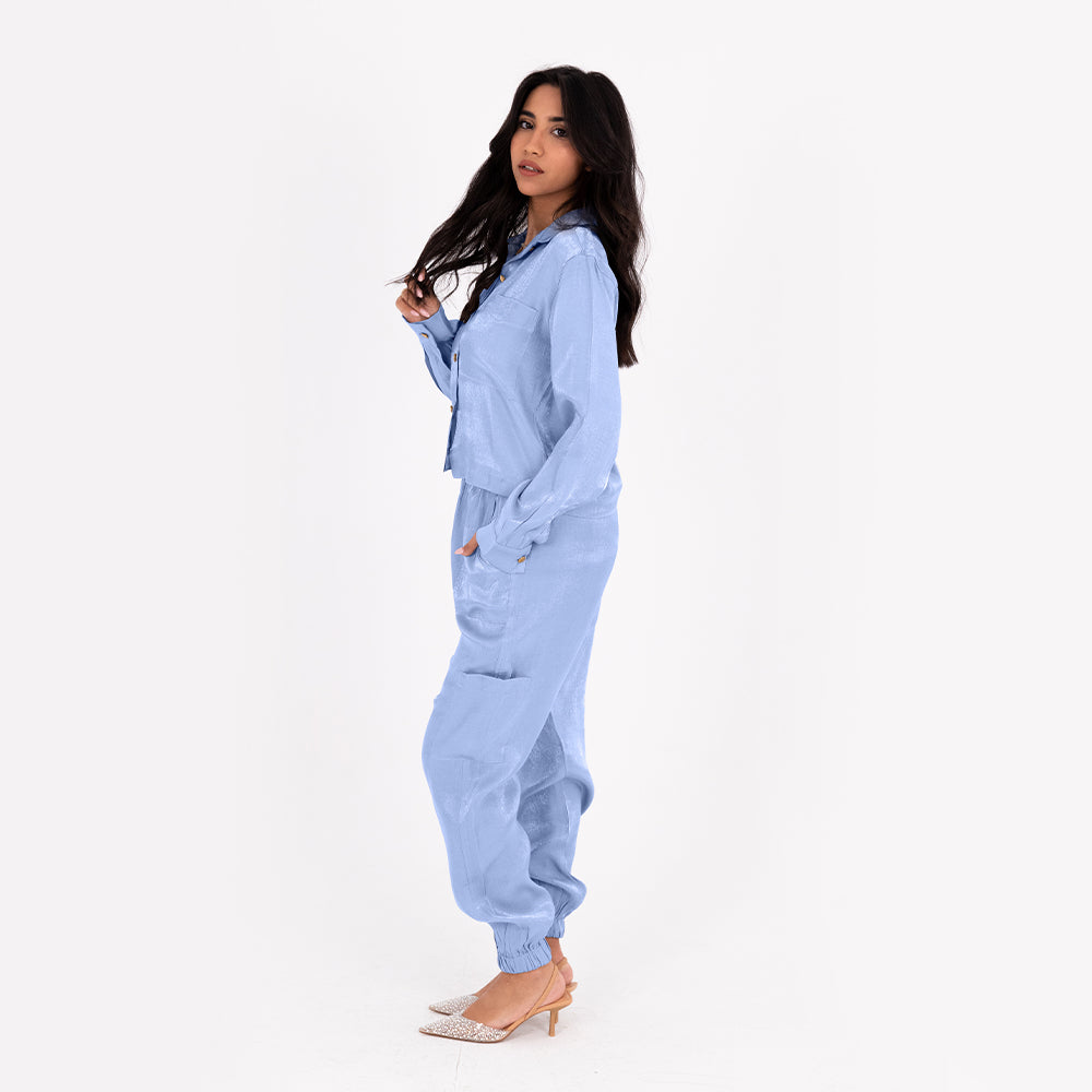 Baby Blue Baggy Satin Set
