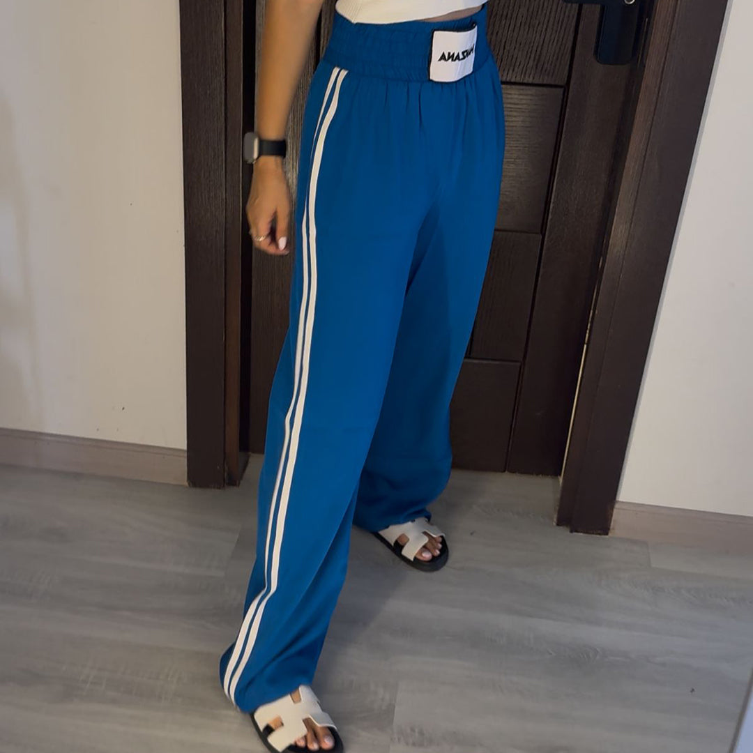 Double waist Blue Joggers with White Stripe