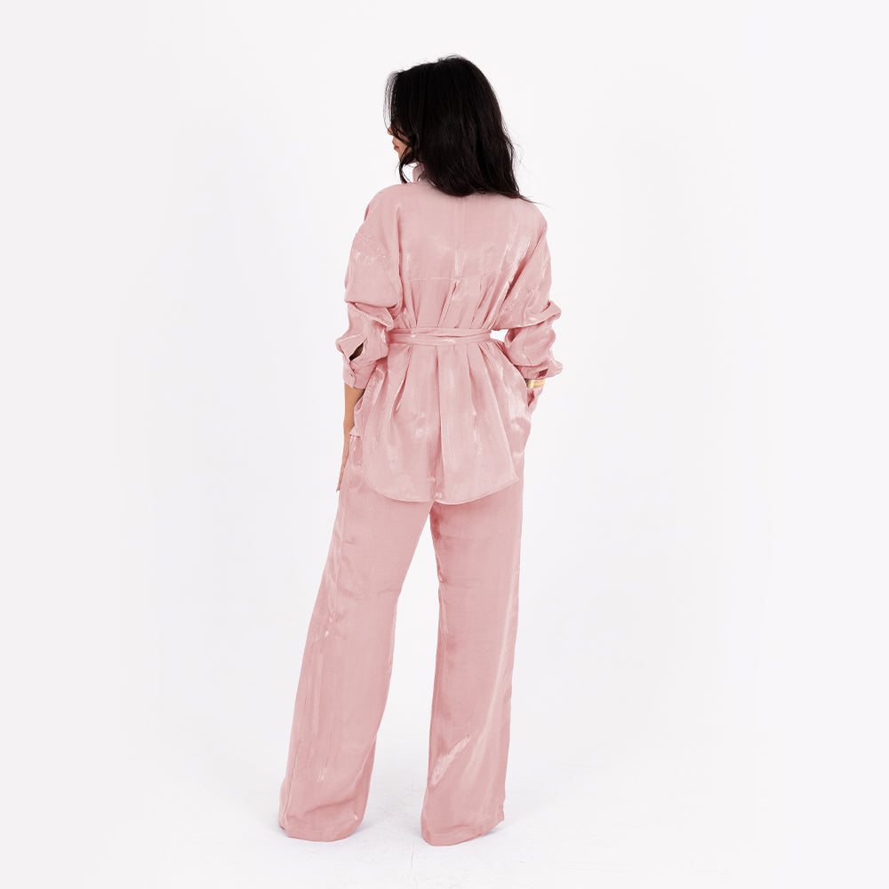 Nude Silver Oversize Satin Set