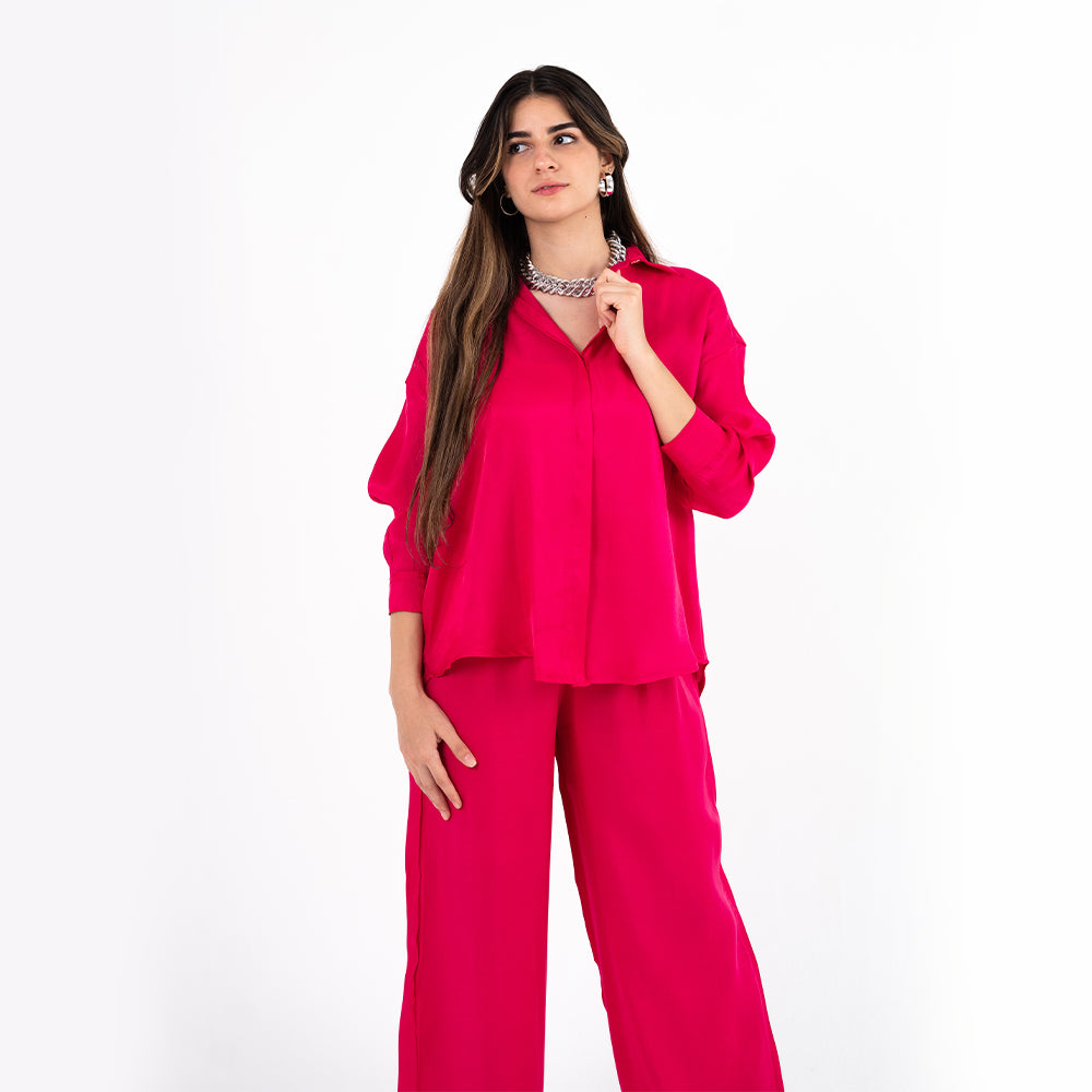 Fuchsia Oversize Satin Set