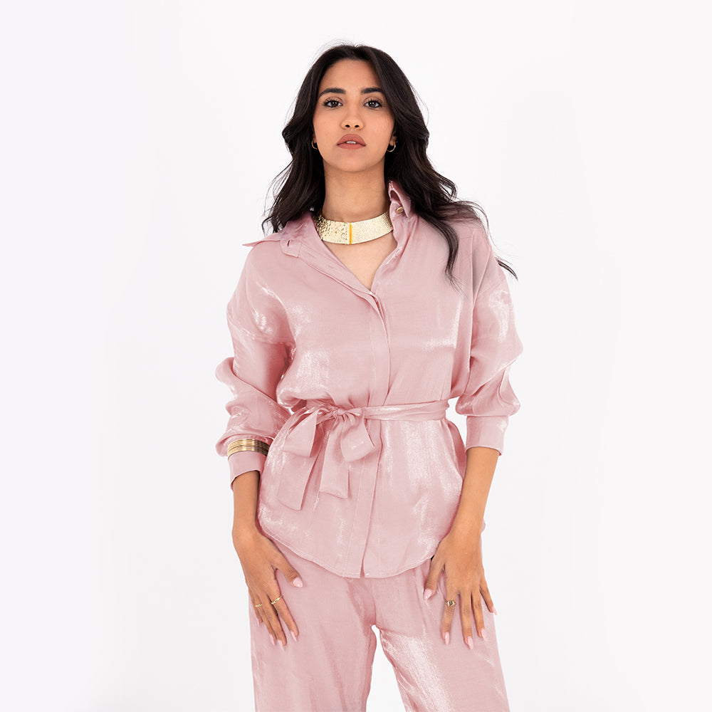 Nude Silver Oversize Satin Set