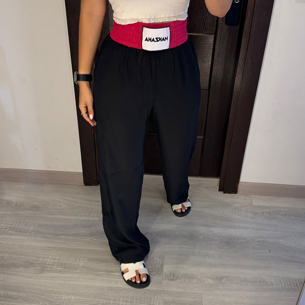 Black Joggers with Fuchsia Double waist